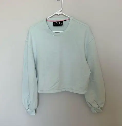 Women’s IVL COLLECTIVE Mint Cropped Sweater, Long Puff Sleeve, Size 10 Green