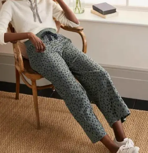 Boden Thelma Jersey Joggers Womens 6 Green Cropped Wide Leg Relaxed Earthy Indie