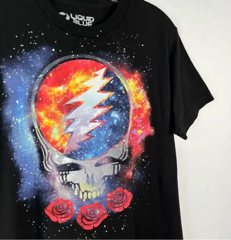 Liquid Blue Grateful Dead Skull Rose Logo Galaxy Print Short Sleeve Unisex Tee M