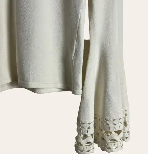 Milly White Cut-Out Flare Long Sleeve Knit Pullover Sweater Top Size M