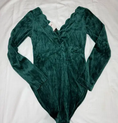 Energie NWT Bodywear bi Vintage 90s Green Velvet Long Sleeve Bodysuit Deadstock
