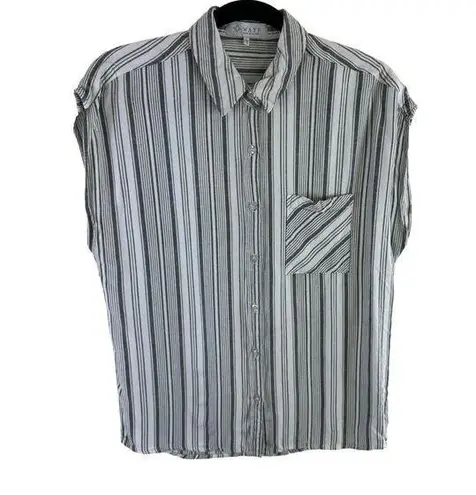 WAYF Anthropologie Striped Lightweight Sleeveless Collared Rayon Button Up Sz L