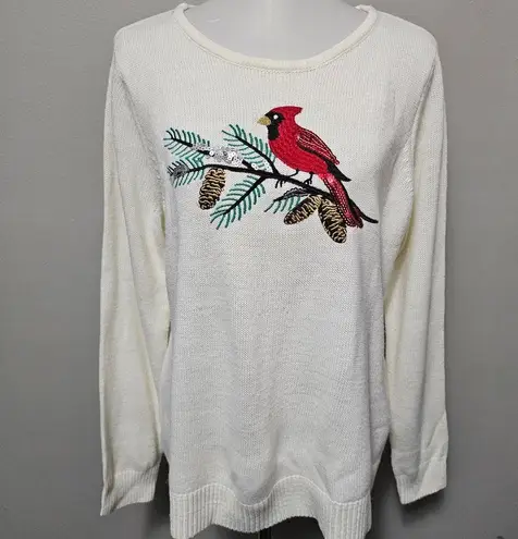 Croft & Barrow  Ivory Embroidered Sequin Cardinal Sweater Size XL thumbnail 2