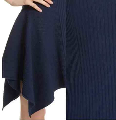 Opening Ceremony Eclipse Delta Marine Navy Short Sleeve Rib Knit Handkerchief Hem Dress $375 EUC S
