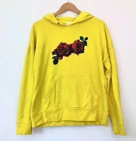 EMPYRE Freida Over You Rose Hoodie Yellow Red Floral Fleece Sweatshirt Small S