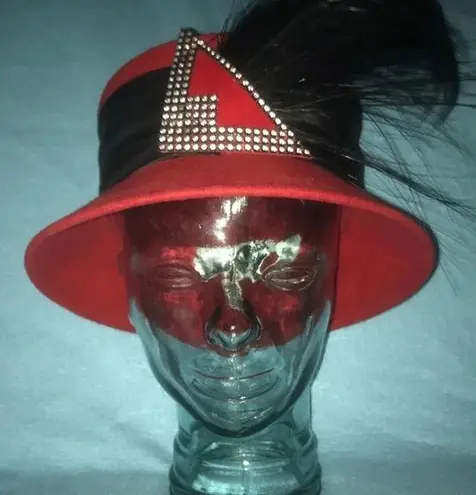 THE HAT GENERATION Red, Wide Black Band, Beautiful Feathers, Rhinestone Detail Red