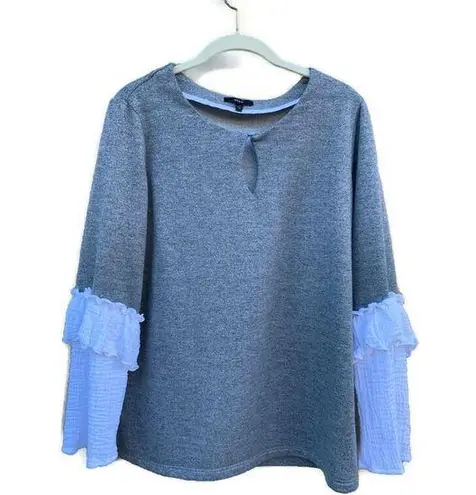 Drew Gray Ruffle Sleeve Sweatshirt Pull Over Anthropologie Medium