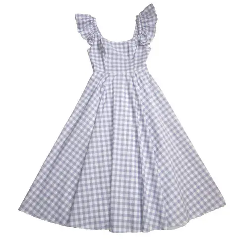 NWT Hill House Daphne in Lilac Jacquard Check Gingham Cotton Midi Dress S Purple