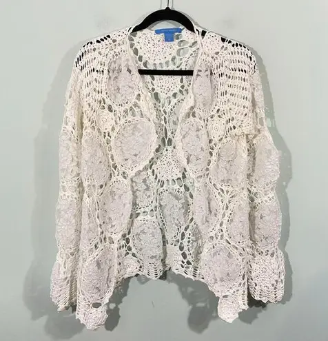 White + Warren Women's White Crochet Lace Applique Open Front Cardigan Size M Size M - Image 1