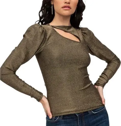 n:philanthropy NWT Delia Long Sleeve Cut Out Black Gold Top LARGE