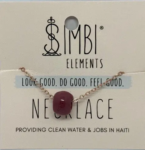 SIMBI Elements Rose Gold Tone Chain Necklace Clay Bead Handmade Haiti 14k plated Red