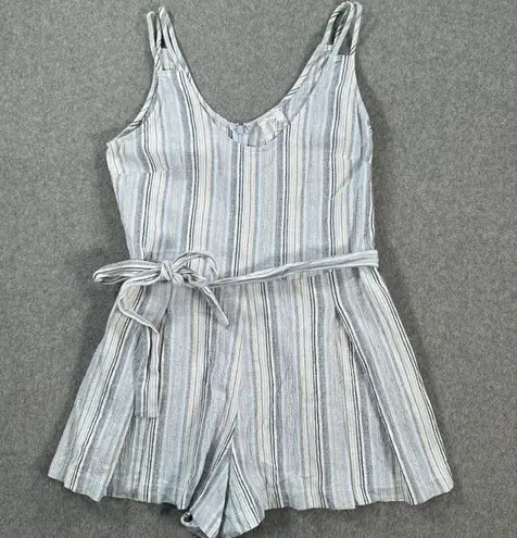 Sadie And Sage Striped Romper Size Small Blue Belted Spaghetti Straps V