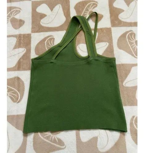 Bright Green Ribbed Stretchy Asymmetrical Strap Tank Top S/M
