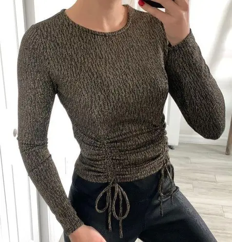 Lavender Moon Gold Sparkle New Years Holiday Long Sleeve Top Ruched / Size S