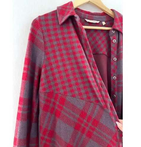 Soft Surroundings Paramour Red Plaid Fleece Button Down Shirt Jacket Medium