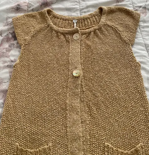 margaret o'leary Gold Knit Short Sleeve Cardigan with Pockets, size L