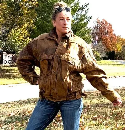 Vintage 80s Tan Leather Moto Bomber Jacket Grunge MEDIUM