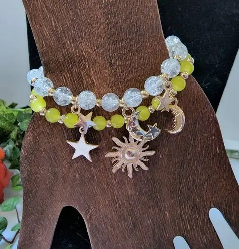 Yellow and Clear Stone Stretch Bracelet with Sttar Sun Moon