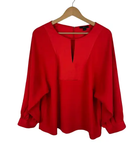 J.Crew Red Blouse Large Long Sleeve Keyhole Office Holiday Workwear Romantic