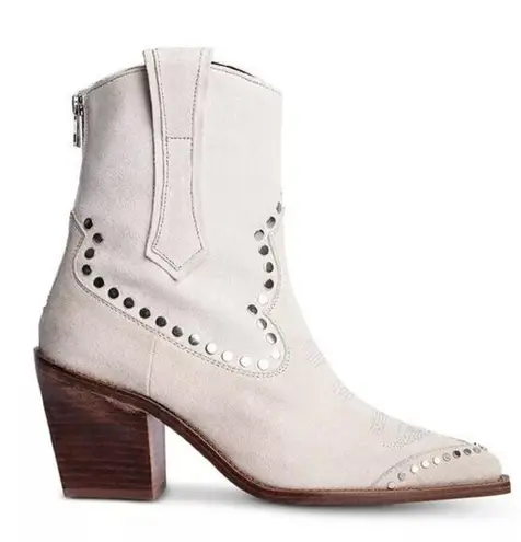 Zadig & Voltaire Cara Studded Western Block Heel Booties Gray Women's 41 / 10.5