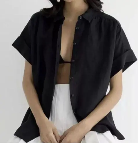 J.CREW BAIRD MCNUTT Irish Linen Relaxed Fit Short Sleeve Shirt Womens Small NWOT Black