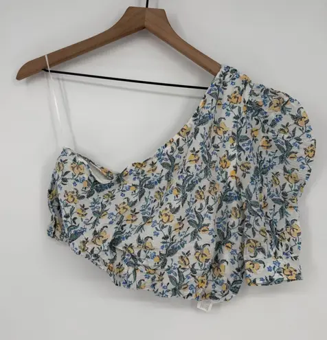 En Saison Floral Blouse Crop Top One Shoulder Yellow Blue White Womens Size M Size M