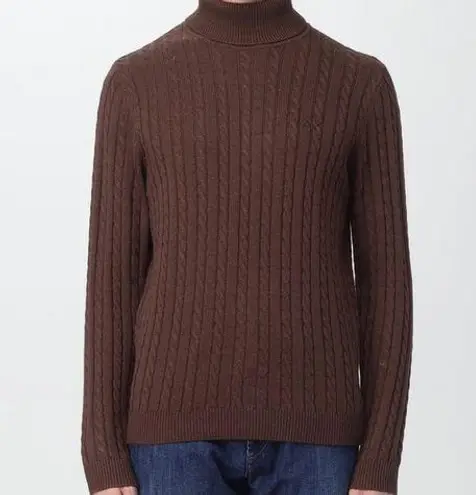 Brooks Brothers cashmere, wool and silk brown cable knit turtleneck sweater