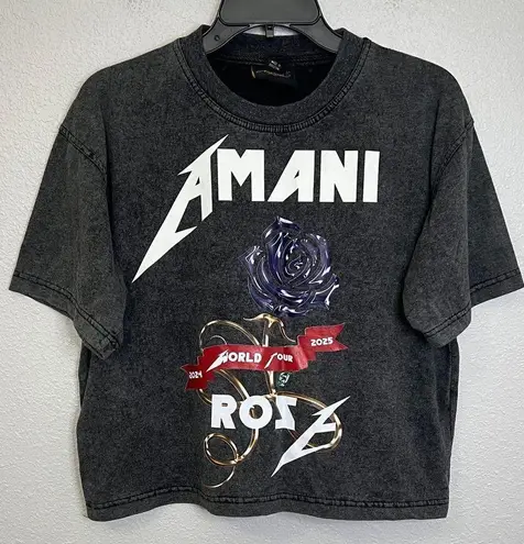 Amani Rose 2024 Acid Wash Tour Graphic Cropped TShirt Size XS Gray