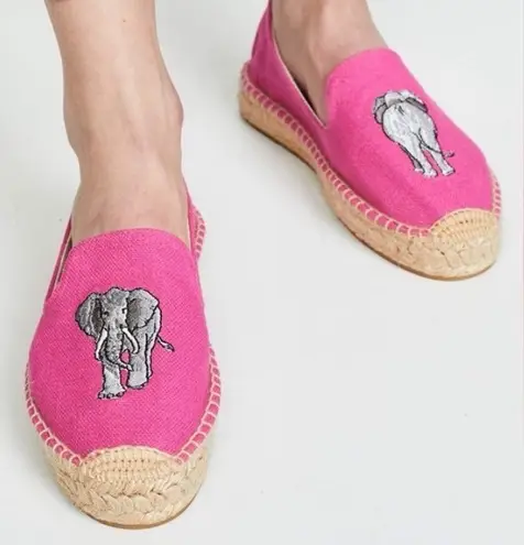 Soludos Espadrille Slip On Loafers Women's Pink Elephant Print Casual Shoes 10