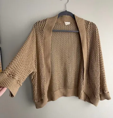 Vintage crochet open knit cardigan /shrug Tan