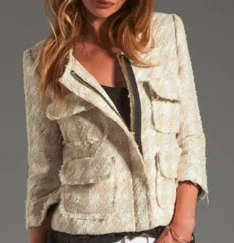 Smythe Cream Tweed Houndstooth Blazer Tan Size 10