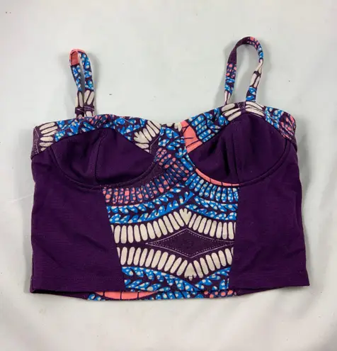 Silence + Noise MD  Purple Tribal Bustier Crop Top