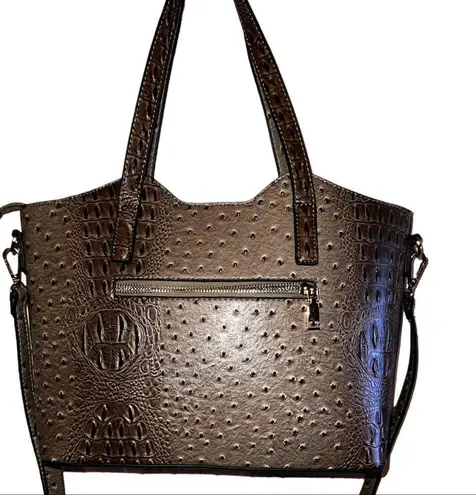 Isabella vegan leather ostrich satchel! Taupe in color with unique design! Tan