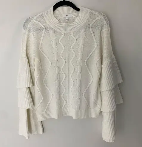 Nordstrom BP. White Cable Knit Tiered Ruffle Bell Sleeve Sweater Small