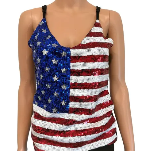 Third Wish medium sequin patriotic flag tank top stars & stripes TS 2057 Blue