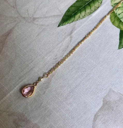 Rose Quartz Crystal Glass Pearl Necklace, Bridgerton Victorian Romantic Coquette Pink