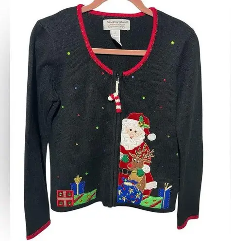 Tiara International (S) CHRISTMAS COLLECTION SWEATER BLACK/RED WITH SEQUINS NWOT