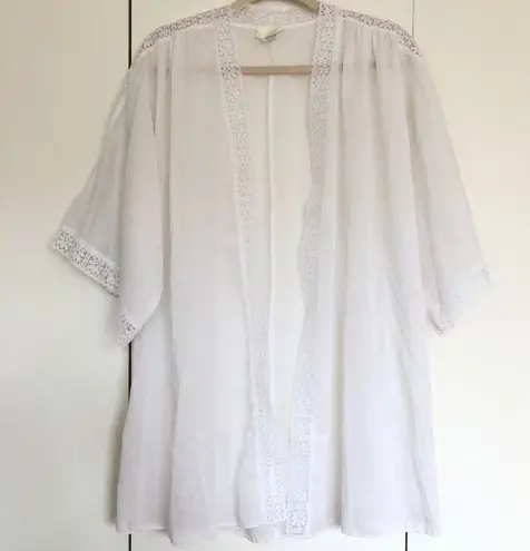 Vintage Robe House Coat White Eyelet Lace Cotton Caftan Women's One Size Size undefined