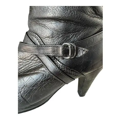 Zodiac Vintage USA Black Leather High Heel Slouch Boots w silver toes size 7.5-8