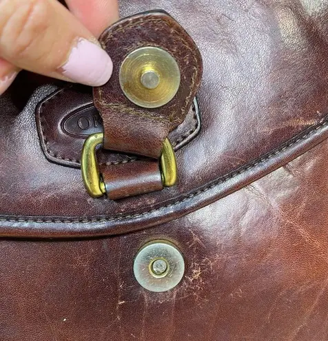 Oroton Vintage Brown Leather Envelop Snap Clutch