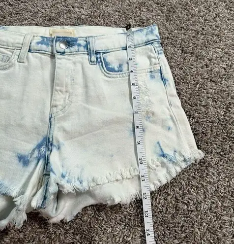 L'Agence L’agence Zoe Bleached Acid Wash Fringe Raw Hem Denim Jean Shorts 25 Blue White