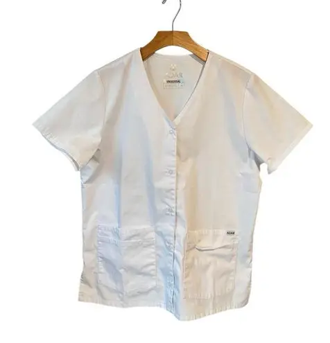 ADAR Universal Smock Scrub Top Unisex Size M White Snap Front Short Sleeve NWT Size M