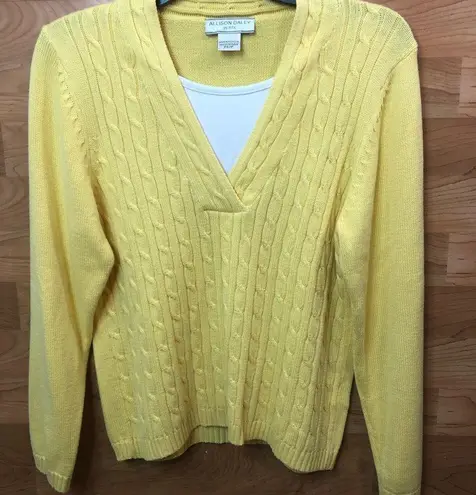 Allison Daley Petite Small Yellow Long Sleeve Cable Knit Sweater