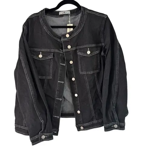 Agnes Orinda Denim Jacket Western Style Button Front Black Jean Jacket 2X Size XXL