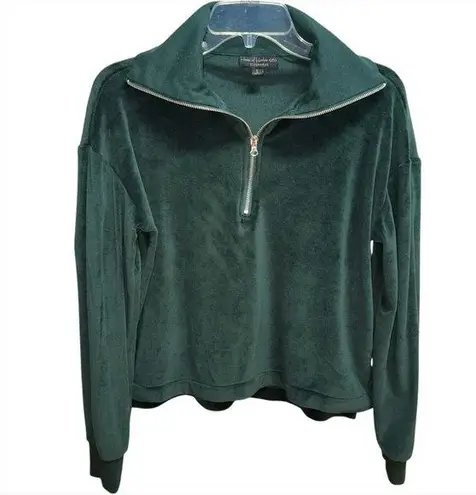House of Harlow 1960 Pullover Womens small Green Velour Sleepwear Quarter Zip