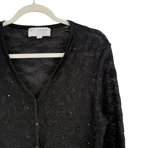 St. John Evening Black Sheer Cardigan Jacket Witchy Whimsigoth FLAW Womens 6