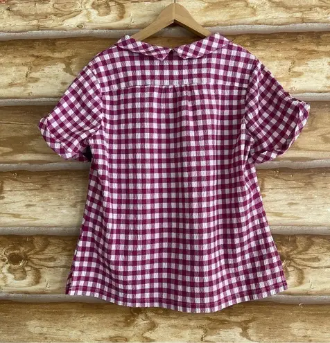 Pendleton Vintage gingham check gauzy reversed Peter Pan collar blouse size XL