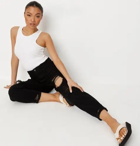 Missguided  petite black distressed mom jeans