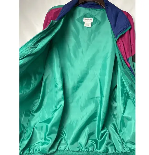 Vintage Casanova Italy Green Silk Track Jacket with Color Blocks XL Blue