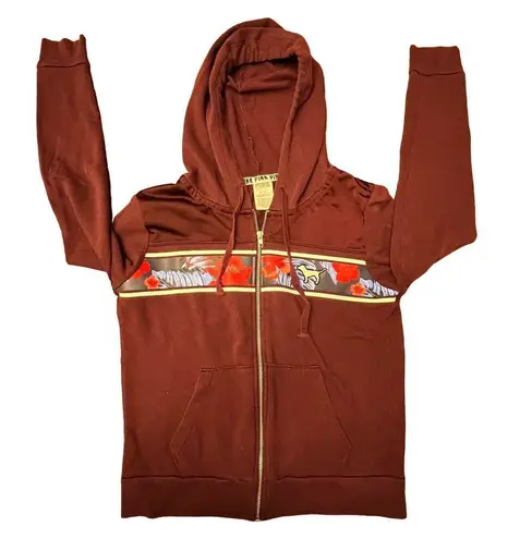 Vintage Y2k 1990's PINK Burgandy Floral Dog Long Sleeve Full Zip Hoodie Medium Purple